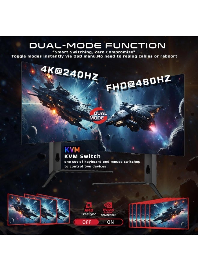 GAMEON 32 inch OLED Gaming Monitor, 4K 240Hz / FHD 480Hz, 0.03ms, HDMI 2.1, DP 1.4, USB-C 90W, HDR10, FreeSync, G-Sync, 10-Bit, 98.5% DCI-P3, KVM, RGB, Adjustable Stand black black - Image 4