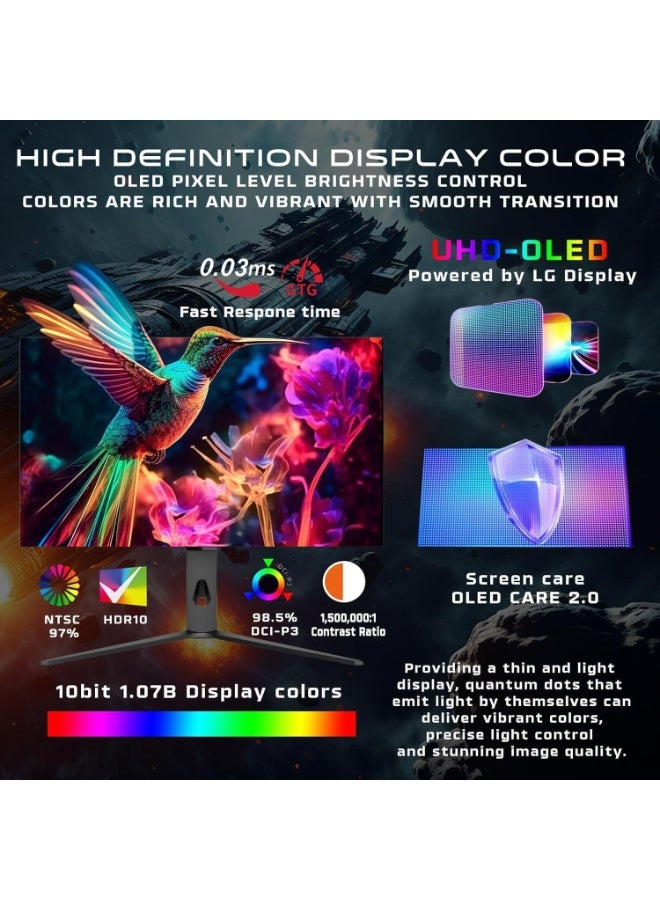 GAMEON 32 inch OLED Gaming Monitor, 4K 240Hz / FHD 480Hz, 0.03ms, HDMI 2.1, DP 1.4, USB-C 90W, HDR10, FreeSync, G-Sync, 10-Bit, 98.5% DCI-P3, KVM, RGB, Adjustable Stand black black - Image 3
