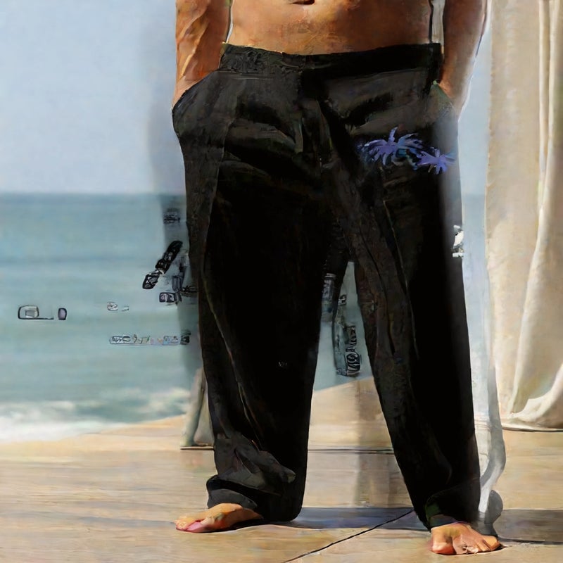 Men's Casual Linen Cotton Loose Fit Breathable Long Pants - Image 2