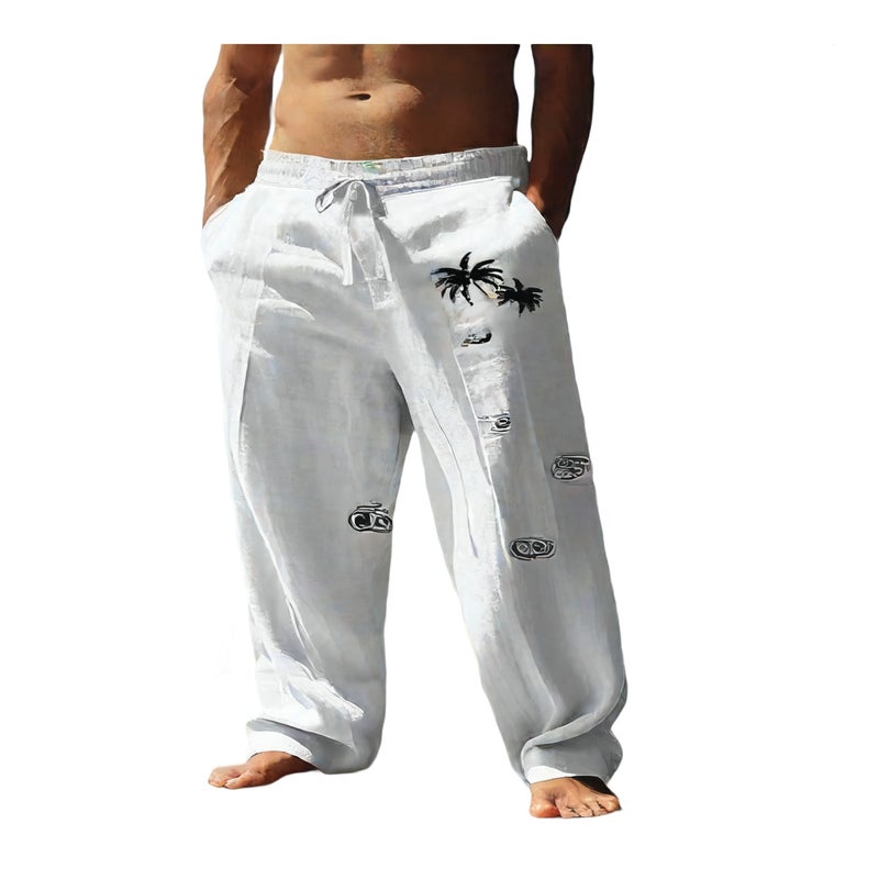 Men's Casual Linen Cotton Loose Fit Breathable Long Pants - Image 1