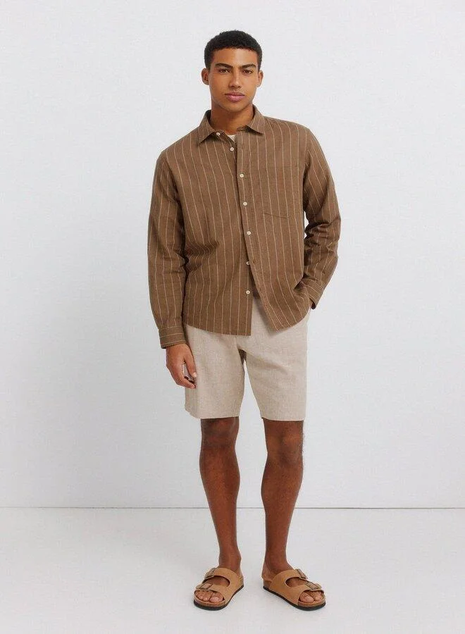 Dobby linen comfort fit Bermuda shorts