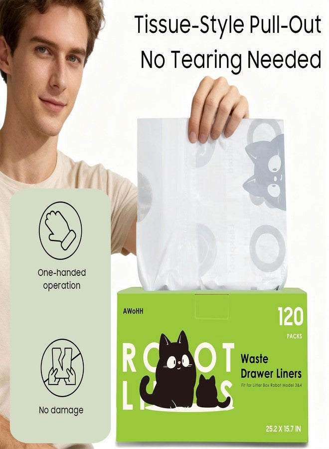 AWoHH 120 Tidy Draw-Pack Cat Litter Box Robot 5/4/3 Waste Bags Automatic Litter Box Bags, Tear-free, Sensor-compatible, Thick Heavy Duty Cat Litter Box Liner Bags 25.2 x 15.7 IN - Image 3