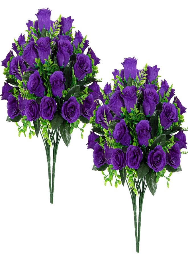 XONOR Artificial Rose Flowers - 4Bouquets Realistic Fake Silk Roses for Wedding Party Home Centerpieces Office DIY Cemetery Grave Decoration (Pack of 4, Purple) - Image 1