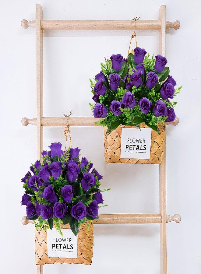 XONOR Artificial Rose Flowers - 4Bouquets Realistic Fake Silk Roses for Wedding Party Home Centerpieces Office DIY Cemetery Grave Decoration (Pack of 4, Purple) - Image 3
