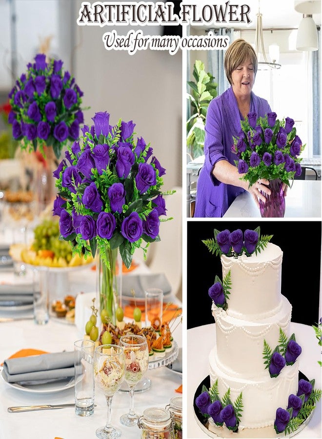 XONOR Artificial Rose Flowers - 4Bouquets Realistic Fake Silk Roses for Wedding Party Home Centerpieces Office DIY Cemetery Grave Decoration (Pack of 4, Purple) - Image 5