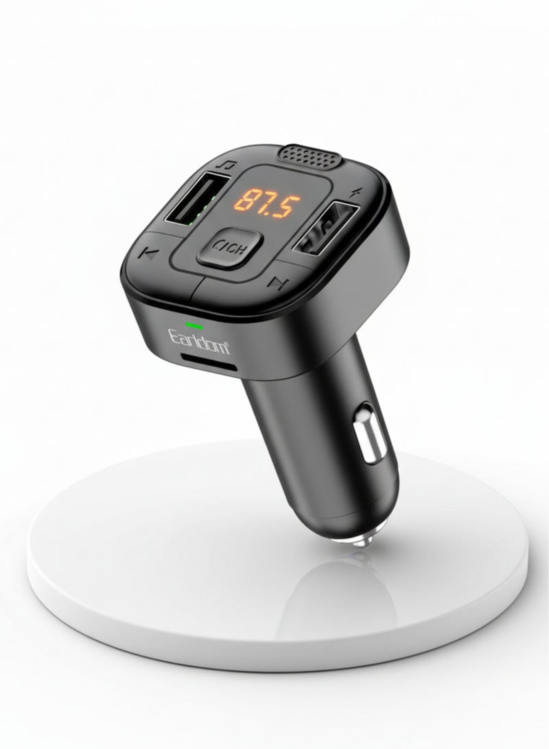 Earldom Wireless FM Car Kit with Car Charger, Bluetooth Adapter V5.0, Dual USB 2.4A, MP3 Player, U-Disk, TF Card Support & LCD Display | Black - Image 1