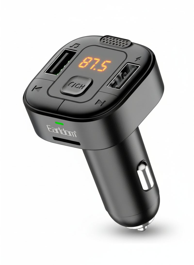 Earldom Wireless FM Car Kit with Car Charger, Bluetooth Adapter V5.0, Dual USB 2.4A, MP3 Player, U-Disk, TF Card Support & LCD Display | Black - Image 3
