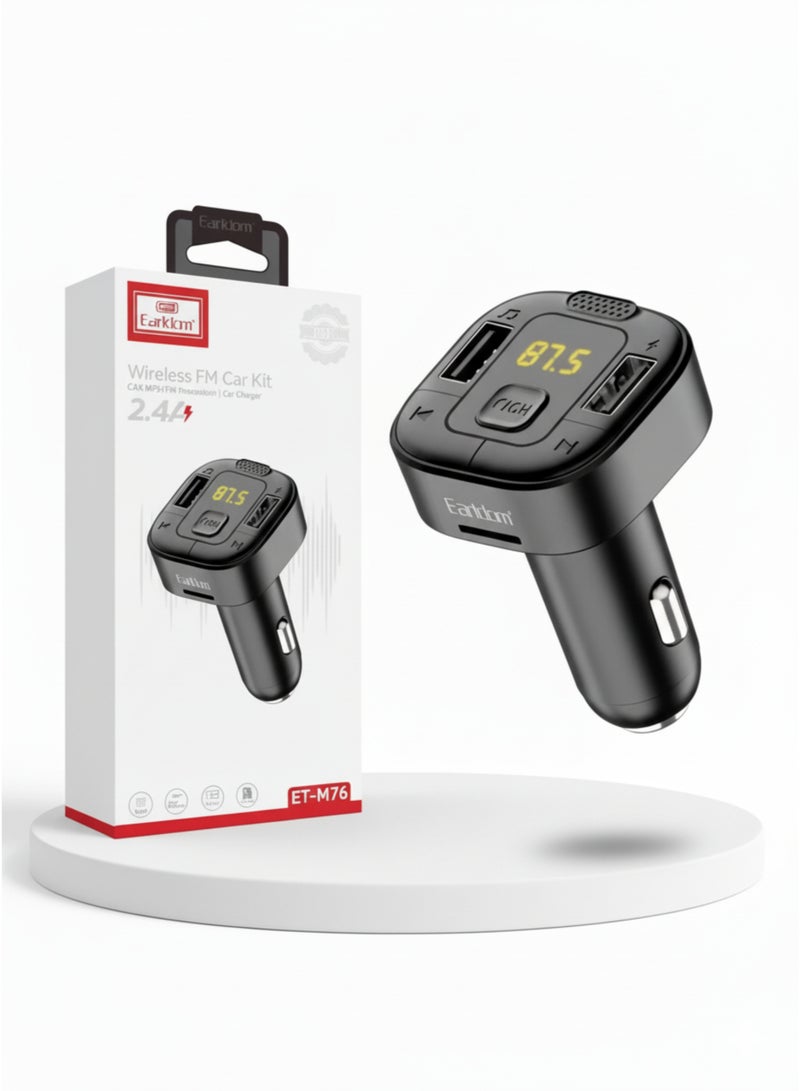 Earldom Wireless FM Car Kit with Car Charger, Bluetooth Adapter V5.0, Dual USB 2.4A, MP3 Player, U-Disk, TF Card Support & LCD Display | Black - Image 2