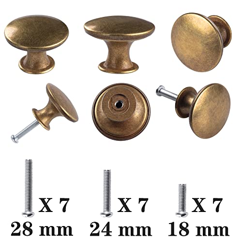 hugolem 6 Pack Brass Round Antique Brass Kitchen Cabinet Knobs Cupboard Door Knobs Drawer Handle Pulls Dresser Knobs with 7 Pcs Screws for Bathroom Drawer Door Hardware - Image 5