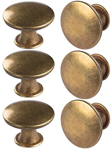 hugolem 6 Pack Brass Round Antique Brass Kitchen Cabinet Knobs Cupboard Door Knobs Drawer Handle Pulls Dresser Knobs with 7 Pcs Screws for Bathroom Drawer Door Hardware - Image 1