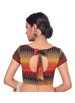 Studio Shringaar Studio Shringaar Women's Readymade Multicolour Pure Ikat Cotton Saree Blouse With Short Sleeves (Multi-Color,42)  - Image 4