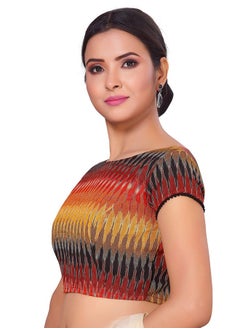 Studio Shringaar Studio Shringaar Women's Readymade Multicolour Pure Ikat Cotton Saree Blouse With Short Sleeves (Multi-Color,42)  - Image 2