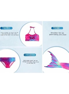 HALAMODO Three-Piece Children's Colorful Mermaid Swimsuit, Girls' Swimsuit Set  - Image 2