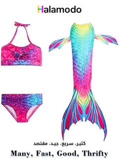 HALAMODO Three-Piece Children's Colorful Mermaid Swimsuit, Girls' Swimsuit Set  - Image 1