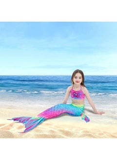 HALAMODO Three-Piece Children's Colorful Mermaid Swimsuit, Girls' Swimsuit Set  - Image 4