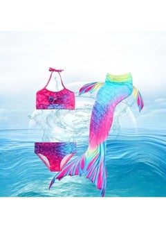 HALAMODO Three-Piece Children's Colorful Mermaid Swimsuit, Girls' Swimsuit Set  - Image 3