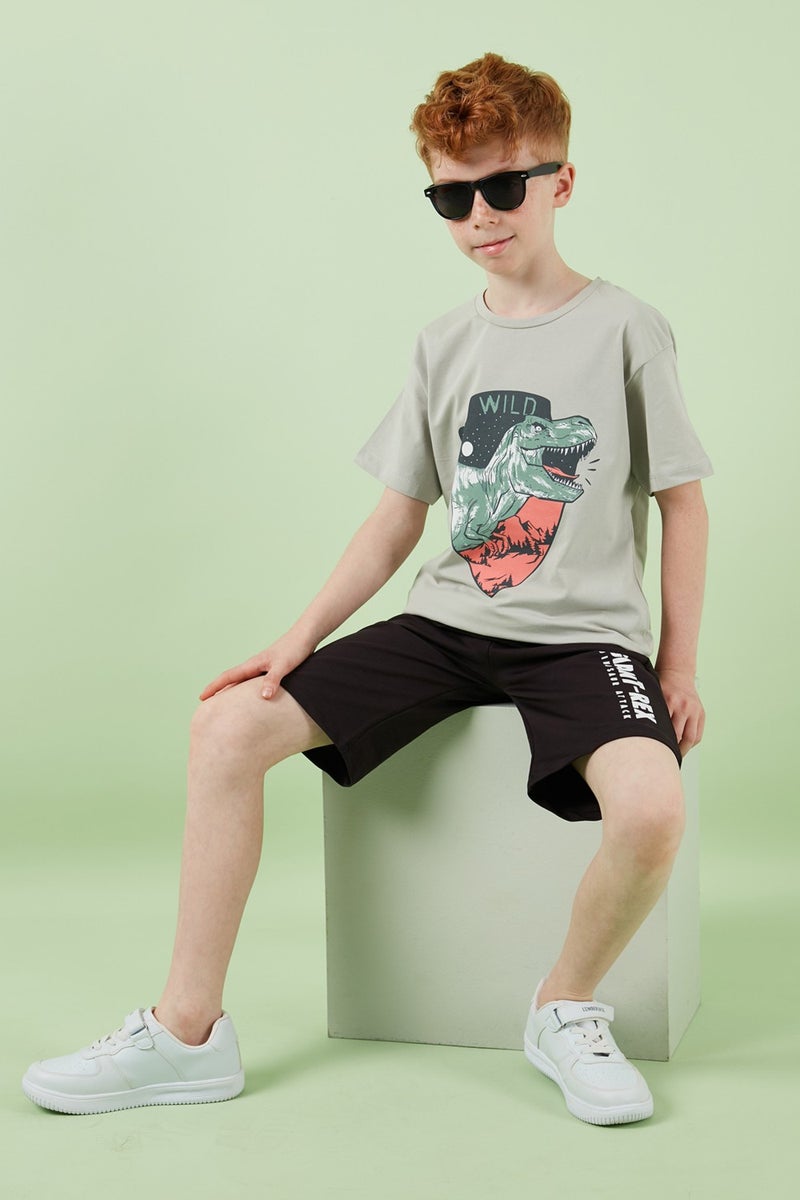 Lela Cotton Regular Fit Crew Neck Top and Bottom Set with Shorts Boy's Suit 6212018 - Image 1