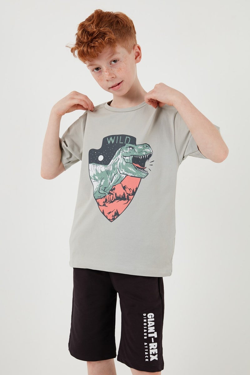 Lela Cotton Regular Fit Crew Neck Top and Bottom Set with Shorts Boy's Suit 6212018 - Image 3