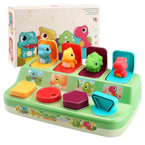 Aiqi Pop Up Animals Toy for Toddlers 918 Months Dinosaur Cause and Effect Toys for Babies 1 Year Old Montessori Sensory Learning Fine Motor Skills Development Gift for Boys Girls No Batteries - Image 1