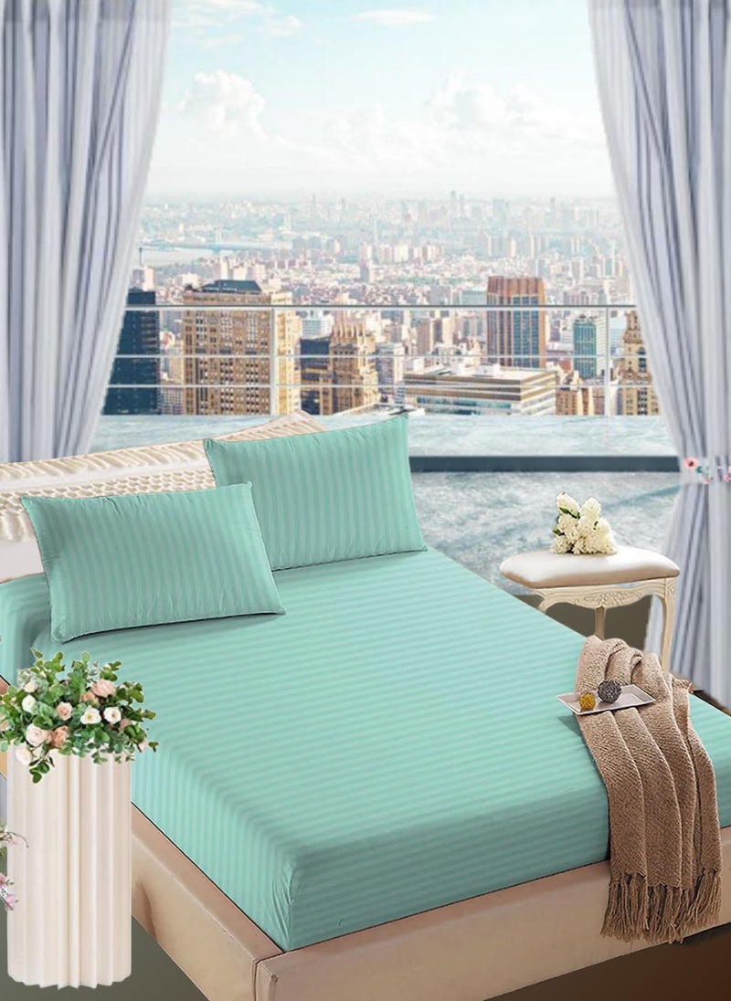 Blueberry Sky Blue Striped King Bed Sheet Sets Cotton 3 Piece Set Deep Pocket 200x200+20cm  - Image 1