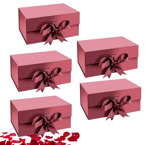 Aakriti Maroon Foldable Rakhi Gift Box Empty Gift Box with Satin Ribbon, Multipurpose Hamper Box Holds upto 5 kg Reuse Gift Boxes for Gift Packing (Medium 24 x 17 x 10 cm, Maroon Matte Finish 5Pcs) - Image 1