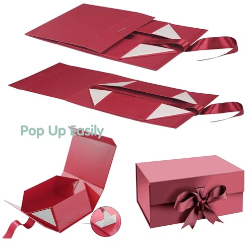 Aakriti Maroon Foldable Rakhi Gift Box Empty Gift Box with Satin Ribbon, Multipurpose Hamper Box Holds upto 5 kg Reuse Gift Boxes for Gift Packing (Medium 24 x 17 x 10 cm, Maroon Matte Finish 5Pcs) - Image 4