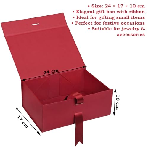 Aakriti Maroon Foldable Rakhi Gift Box Empty Gift Box with Satin Ribbon, Multipurpose Hamper Box Holds upto 5 kg Reuse Gift Boxes for Gift Packing (Medium 24 x 17 x 10 cm, Maroon Matte Finish 5Pcs) - Image 2