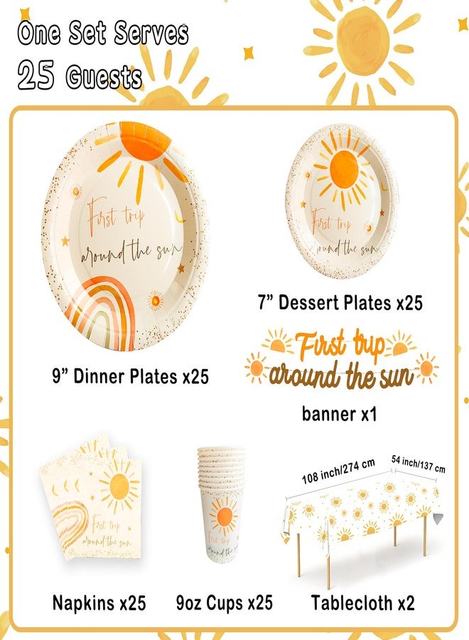 Racenaf First Trip Around The Sun Birthday Decorations - Boho Sun Rainbow 1st Birthday Decorations for Girls and Boy Sun Plates and Napkins Cups Tablecloths Banner Set for Serve 25 Guests, Sunshine Baby - Image 2
