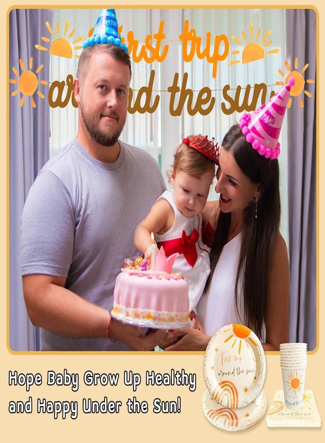 Racenaf First Trip Around The Sun Birthday Decorations - Boho Sun Rainbow 1st Birthday Decorations for Girls and Boy Sun Plates and Napkins Cups Tablecloths Banner Set for Serve 25 Guests, Sunshine Baby - Image 3