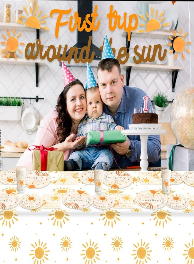 Racenaf First Trip Around The Sun Birthday Decorations - Boho Sun Rainbow 1st Birthday Decorations for Girls and Boy Sun Plates and Napkins Cups Tablecloths Banner Set for Serve 25 Guests, Sunshine Baby - Image 4