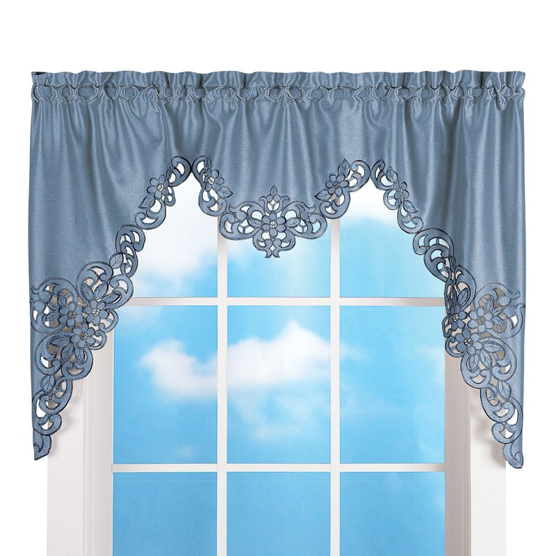 Collections Etc Elegant Cut Out and Embroidered Scroll Window Valance with Rod Pocket Top for Easy Hanging, Blue, 58" X 36" - Image 4