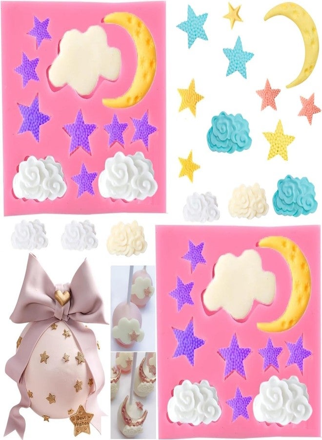 RHLOVY Moon and Star Molds Silicone, Cloud Fondant Mold Moon Star Cloud Chocolate Molds For Chocolate Candy Baking Sugar Cakes Decorating - Image 1