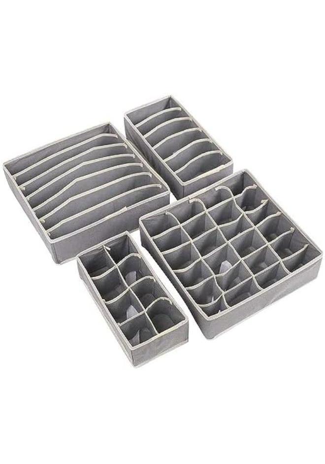 4 Pack Gray Folding Closet Underwear Wardrobe Closet Organizer Drawer Divider Storage Boxes For Underwear Bra Sock Ties Scarves 6/7/8/24 Cells Non-Woven Moisture-Proof Fabric - Image 1