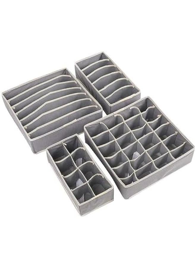 4 Pack Gray Folding Closet Underwear Wardrobe Closet Organizer Drawer Divider Storage Boxes For Underwear Bra Sock Ties Scarves 6/7/8/24 Cells Non-Woven Moisture-Proof Fabric - Image 1