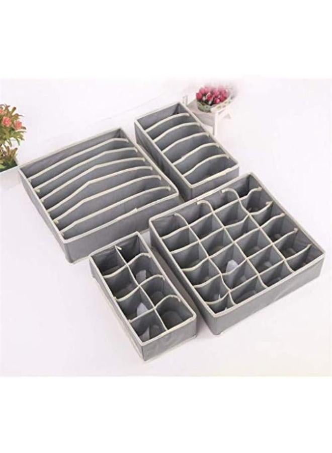 4 Pack Gray Folding Closet Underwear Wardrobe Closet Organizer Drawer Divider Storage Boxes For Underwear Bra Sock Ties Scarves 6/7/8/24 Cells Non-Woven Moisture-Proof Fabric - Image 2