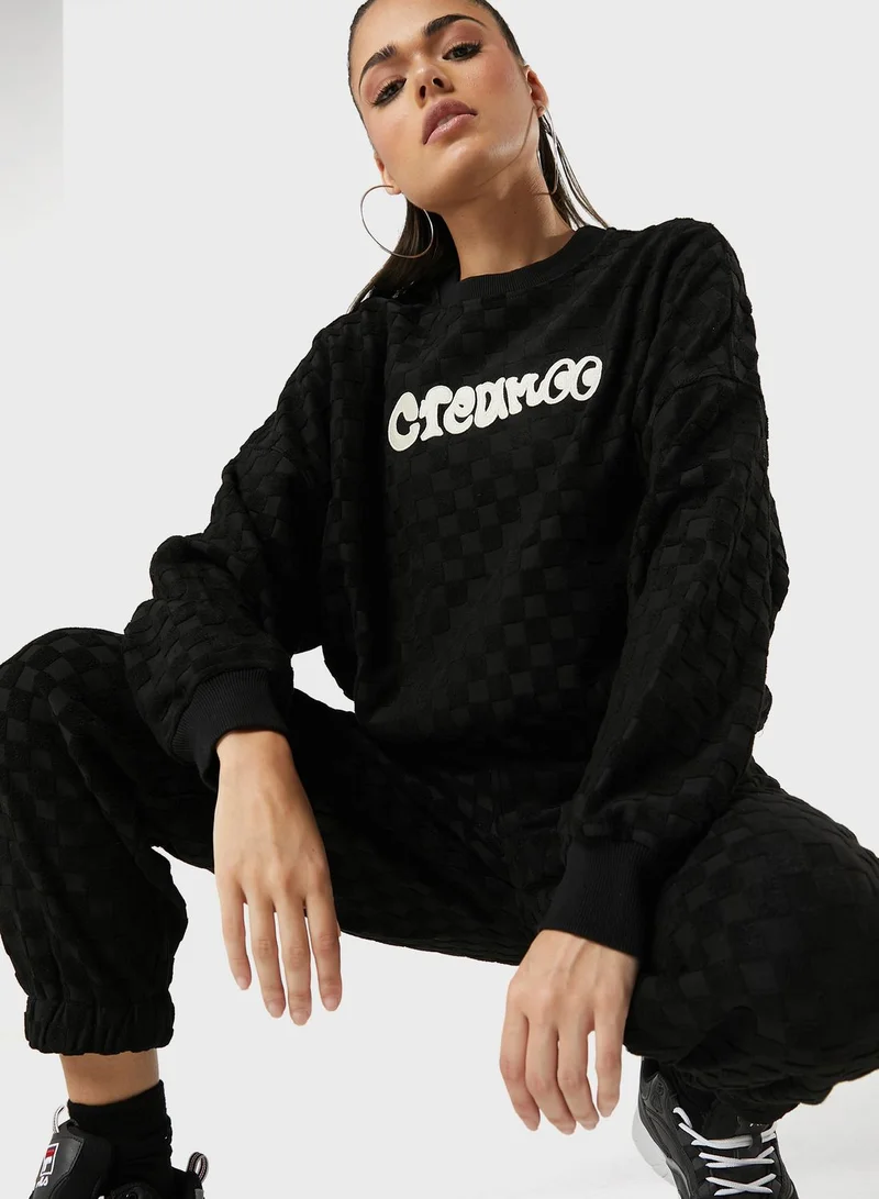 Mini Cream Checkered Printed Sweatshirt