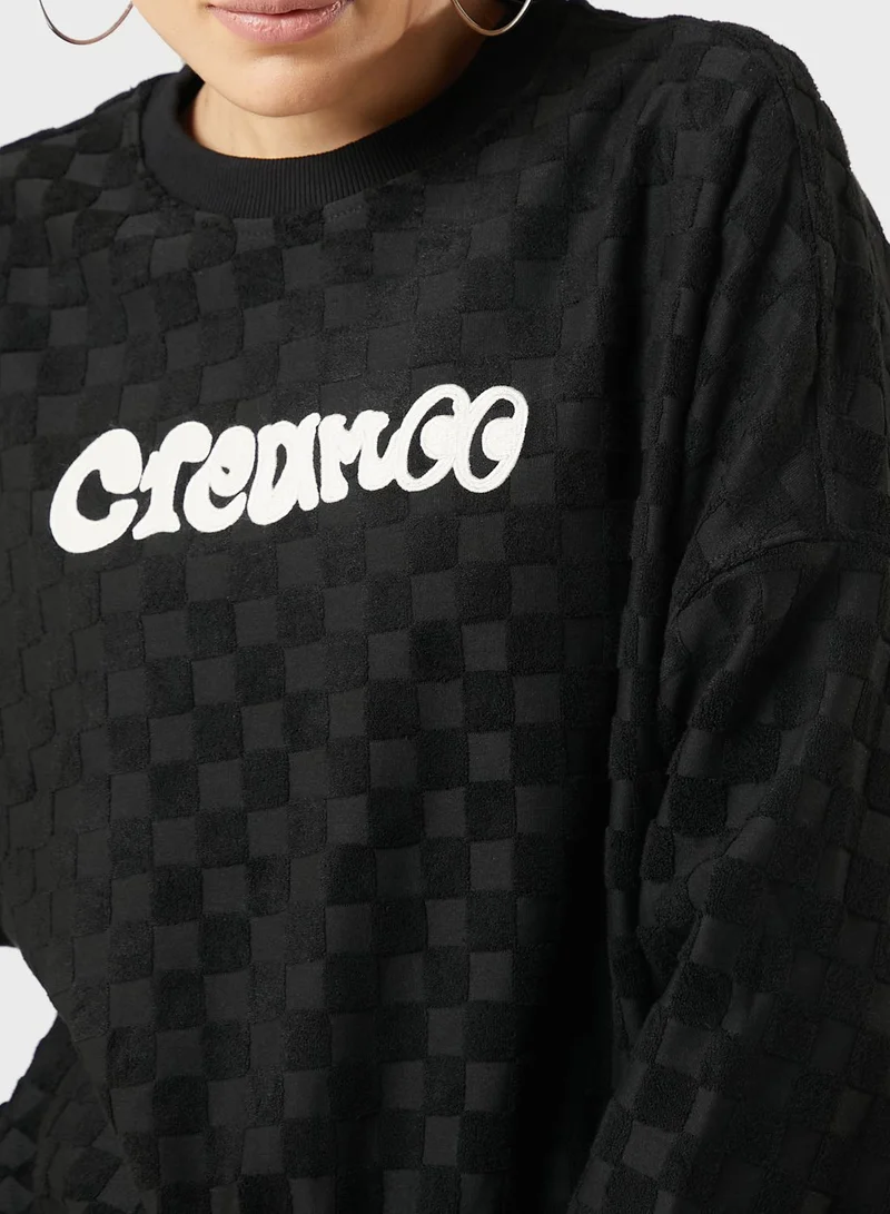 Mini Cream Checkered Printed Sweatshirt