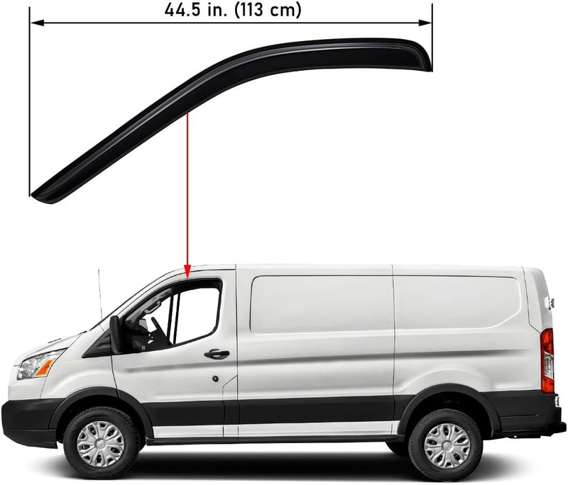 Lightronic WV92676 Tape-on Side Window Visor Deflector Rain Guard, Dark Smoke, 2PCS Set for Ford Transit 2014-2021 - Image 2