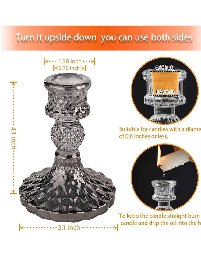 XiuWoo Glass Candlestick Holder,Striped Taper Candle Holders,Set of 2/4/6 Candle Stand for Table Centerpieces, Home Decor,Weddings,Festival and Parties (Grey Dimond Pattern) - Image 3