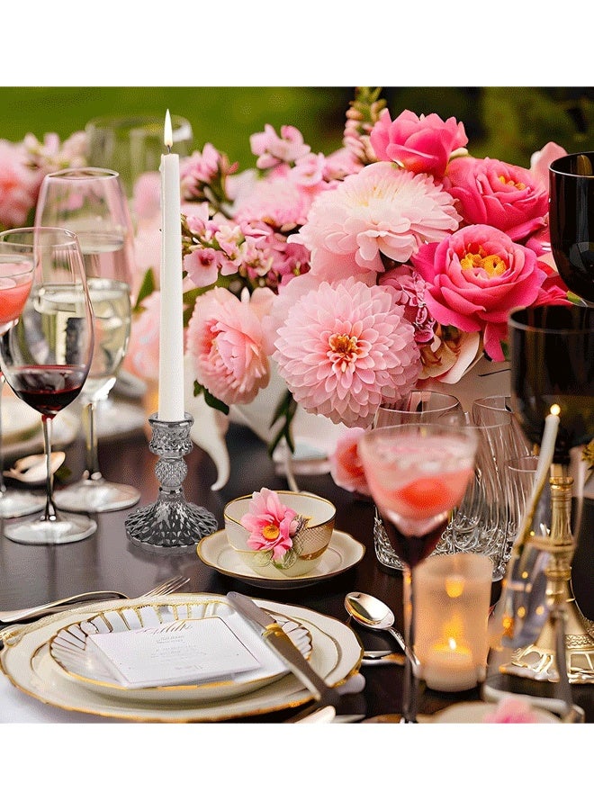 XiuWoo Glass Candlestick Holder,Striped Taper Candle Holders,Set of 2/4/6 Candle Stand for Table Centerpieces, Home Decor,Weddings,Festival and Parties (Grey Dimond Pattern) - Image 2