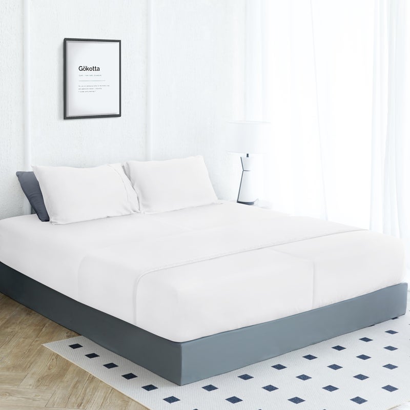 GOKOTTA Split King Size Bed Sheets 5 Piece Set  100% Rayon Derived from Bamboo  Cooling for Hot Sleepers-Breathable Soft Sheets  Deep Pocket 16"" Fitted Sheet with Elastic Corner Straps  Bright White - Image 1