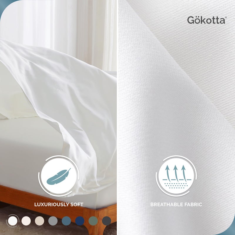GOKOTTA Split King Size Bed Sheets 5 Piece Set  100% Rayon Derived from Bamboo  Cooling for Hot Sleepers-Breathable Soft Sheets  Deep Pocket 16"" Fitted Sheet with Elastic Corner Straps  Bright White - Image 2