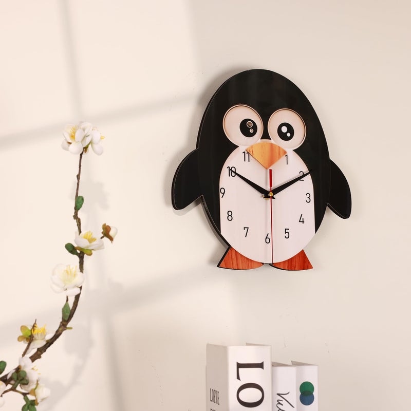 De'rons Decorative Silent Non-Ticking Cartoon Wall Clock for Kids Room Bedrooms Classrooms Playrooms Nursery School Wall Decor Washable Without Glass Clocks for Child Room 29.5 x 29.5 Cm (Penguin) - Image 5