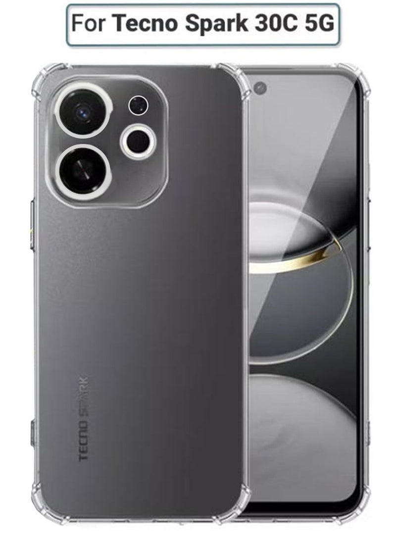 Case for TECNO Spark 30C 5G Clear TPU Four Corners Military-Grade Protection Cover Transparent Soft