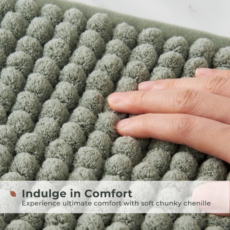 FRESHMINT Thick Chunky Chenille Bathroom Rugs 24""x36""  Non Slip Bath Mat for Bathroom Floor  Large Soft Bathroom Decor Accessories  Cute Shower Mat Water Absorbent  Washable  Sage Green - Image 3
