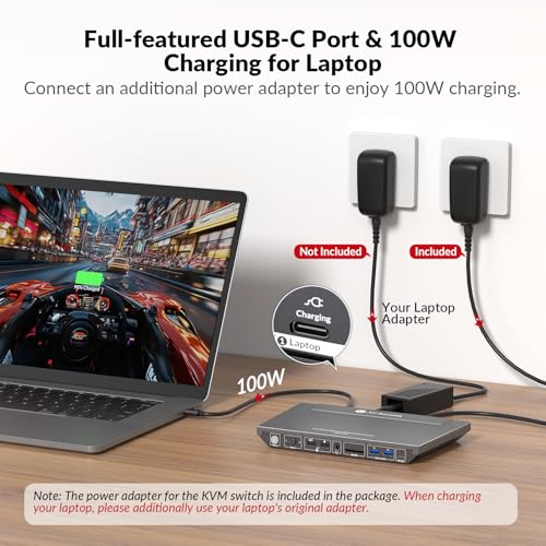 v AV Access AV Access KVM Switch Docking Station for 2 Monitors 2 Computers, 4K KVM Switch Dual Monitor for Laptop & Desktop, EDID, 1G Ethernet, 100W USB-C Charging, 3X USB 3.0, Ideal for Home Office & Gaming - Image 4