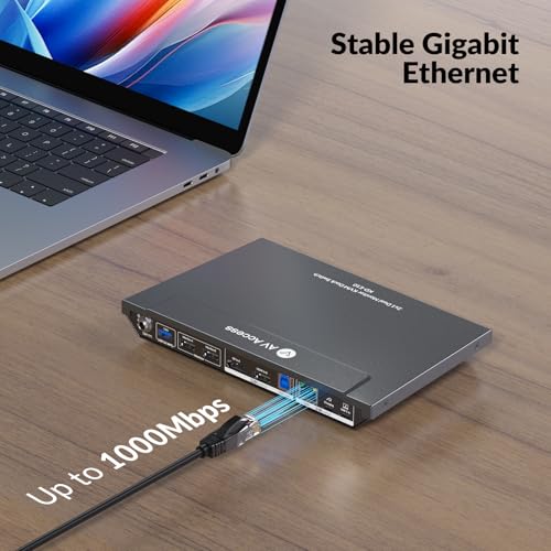 v AV Access AV Access KVM Switch Docking Station for 2 Monitors 2 Computers, 4K KVM Switch Dual Monitor for Laptop & Desktop, EDID, 1G Ethernet, 100W USB-C Charging, 3X USB 3.0, Ideal for Home Office & Gaming - Image 3