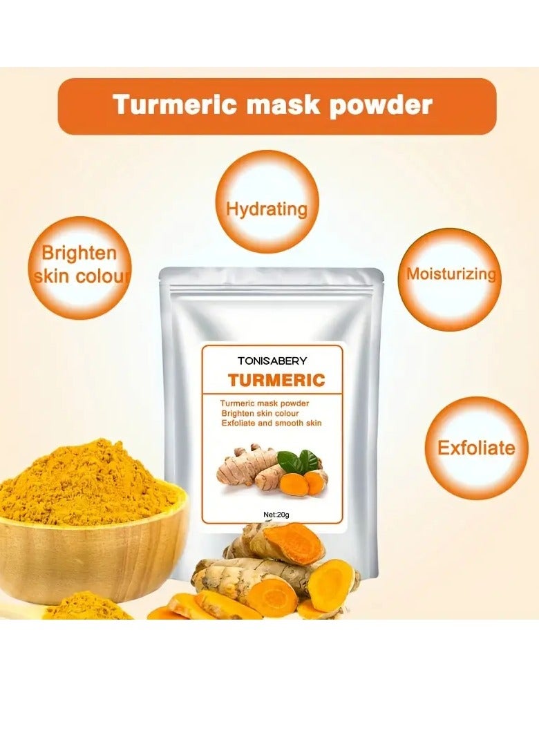 TONISABERY مسحوق قناع الوجه بالكركم مسحوق قناع تقشير الوجه بالكركم لتفتيح لون البشرة وتقشير البشرة وتنعيمها والتحكم في الزيت البارد وشد المسام وإصلاح الاحمرار والحكة الجافة 20 جم - Image 3
