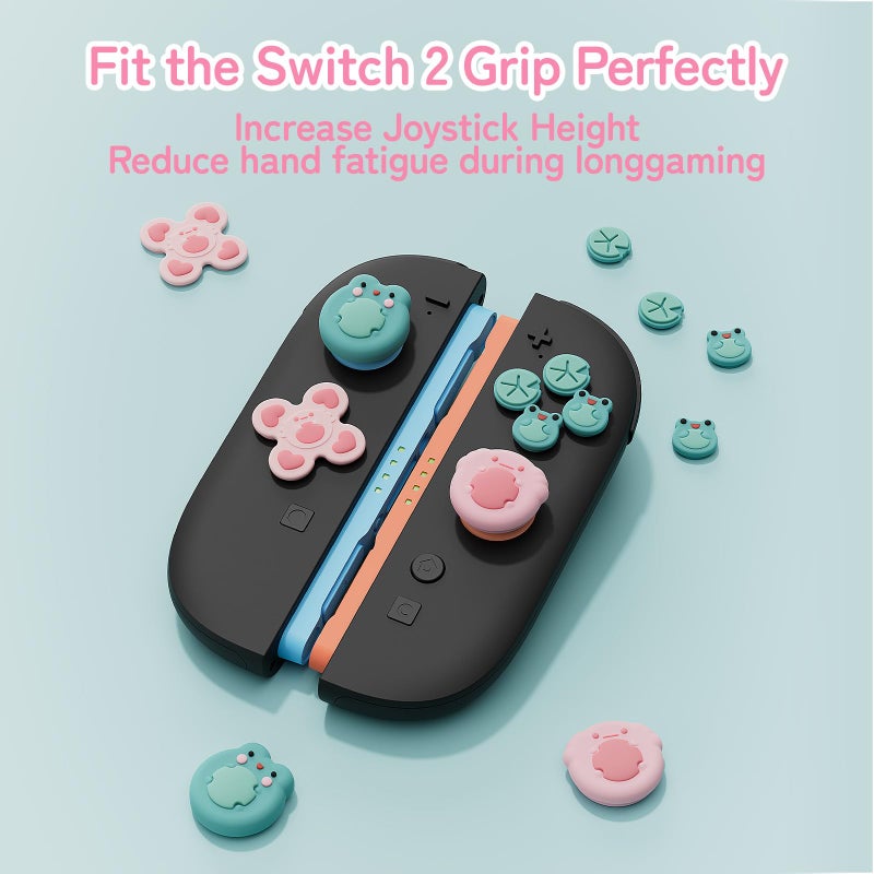 GeekShare Animal Cross D-Pad Button Caps Thumb Grip Caps Set Compatible with Switch 2, ABXY Key Buttons Sticker Cover Caps for Switch 2025, Frog & Axolotl - Image 3