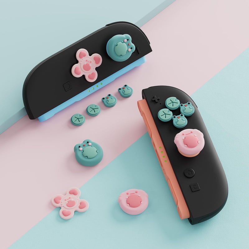 GeekShare Animal Cross D-Pad Button Caps Thumb Grip Caps Set Compatible with Switch 2, ABXY Key Buttons Sticker Cover Caps for Switch 2025, Frog & Axolotl - Image 4